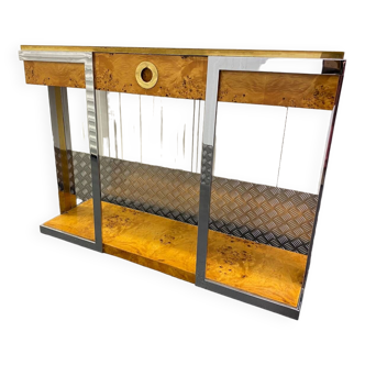 Steel and elm burl console circa 1970