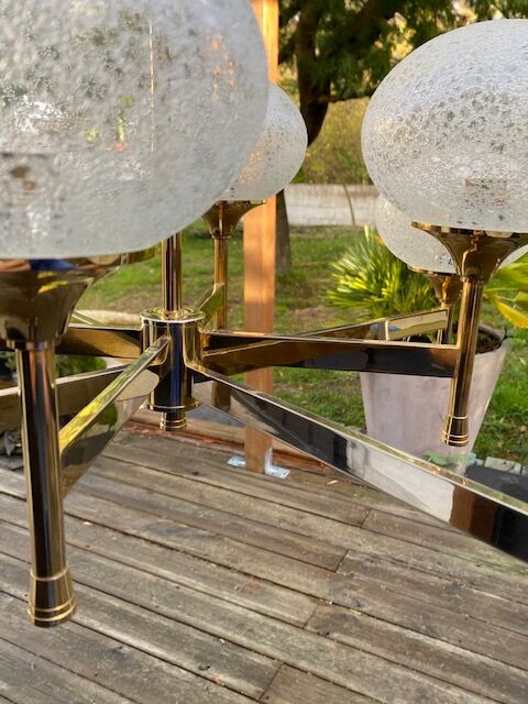 Lustre doré 8 globes vintage 1970