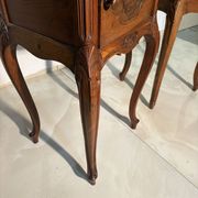 Pair of antique bedside tables with marble top and ceramic niche