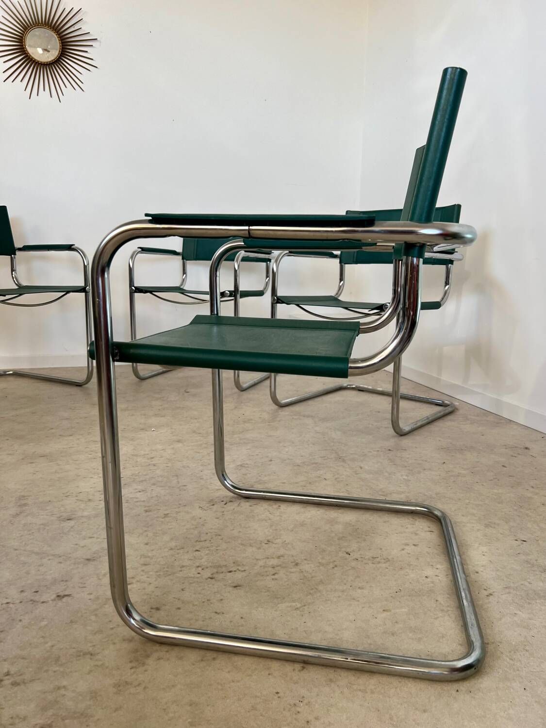 Set of 6 tubular chairs Bauhaus style design 80s/90s green