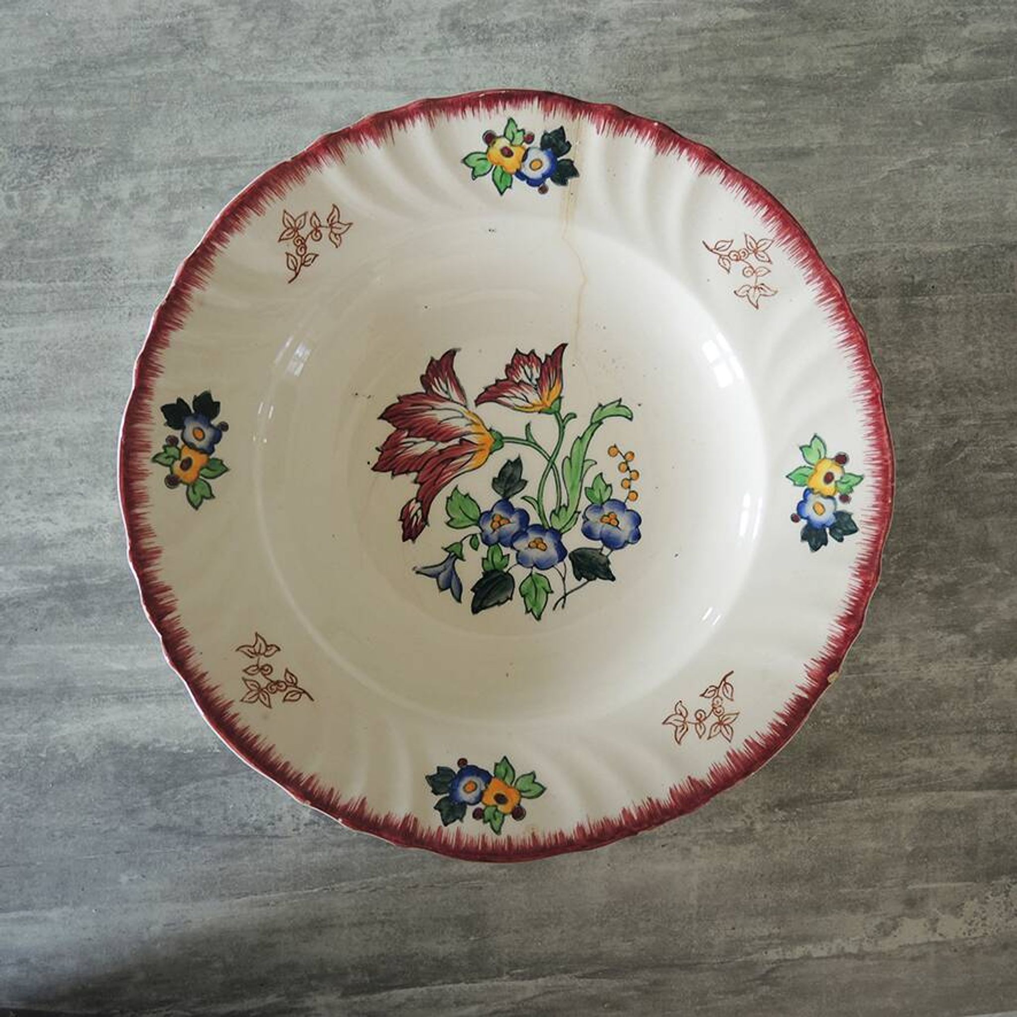 Old Large Deep Plate in Longwy Earthenware - Marseille