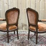 Pair of Louis XVI style armchairs in molded beech, work from the 1950s