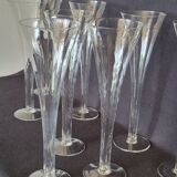 8 old champagne flutes evased blown glass model impossible