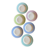 Set of 6 vintage soup plates, pastel colors and gold details