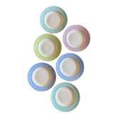 Set of 6 vintage soup plates, pastel colors and gold details