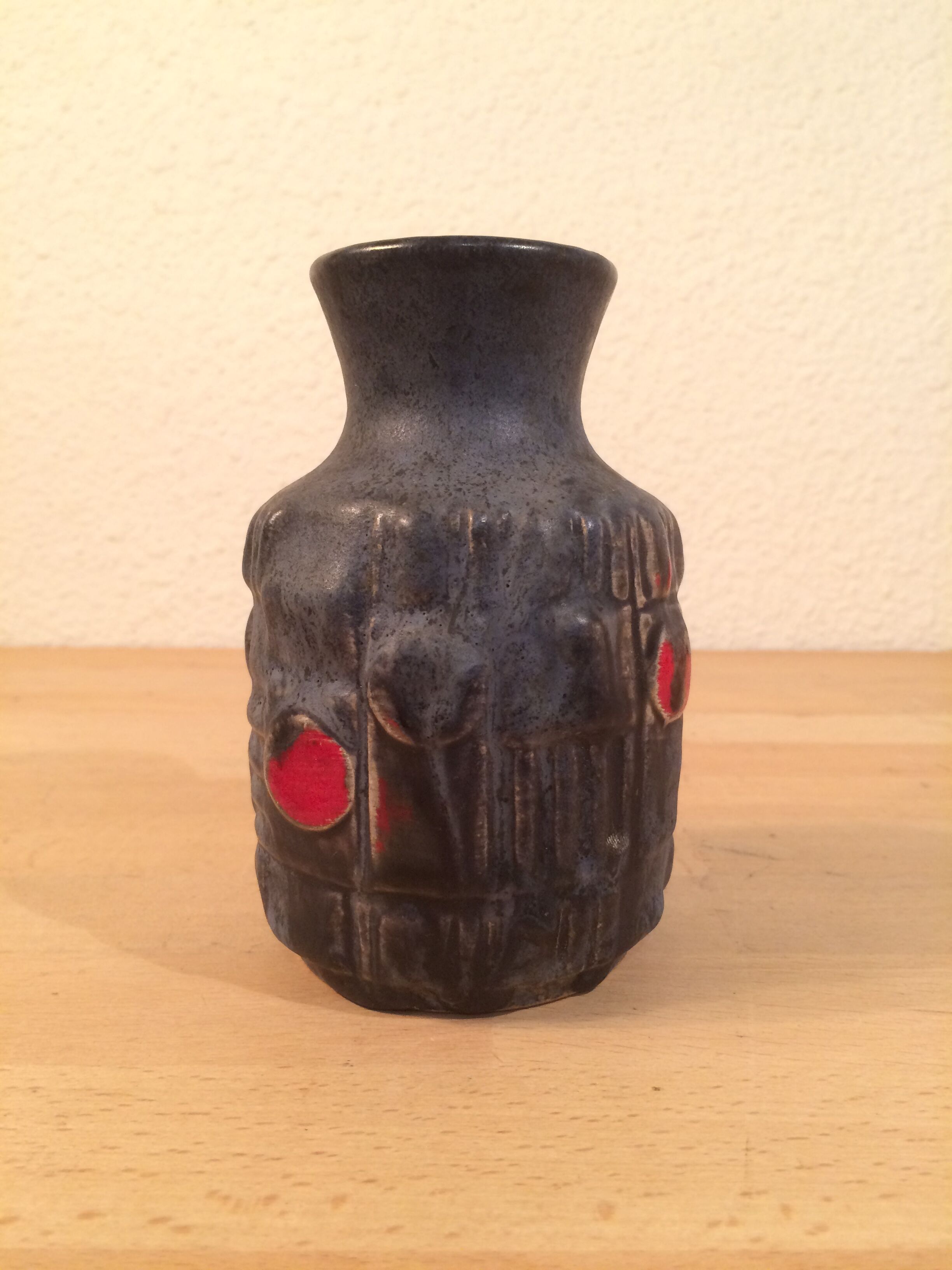 Ceramic vase geometric shapes black and red West Germany
