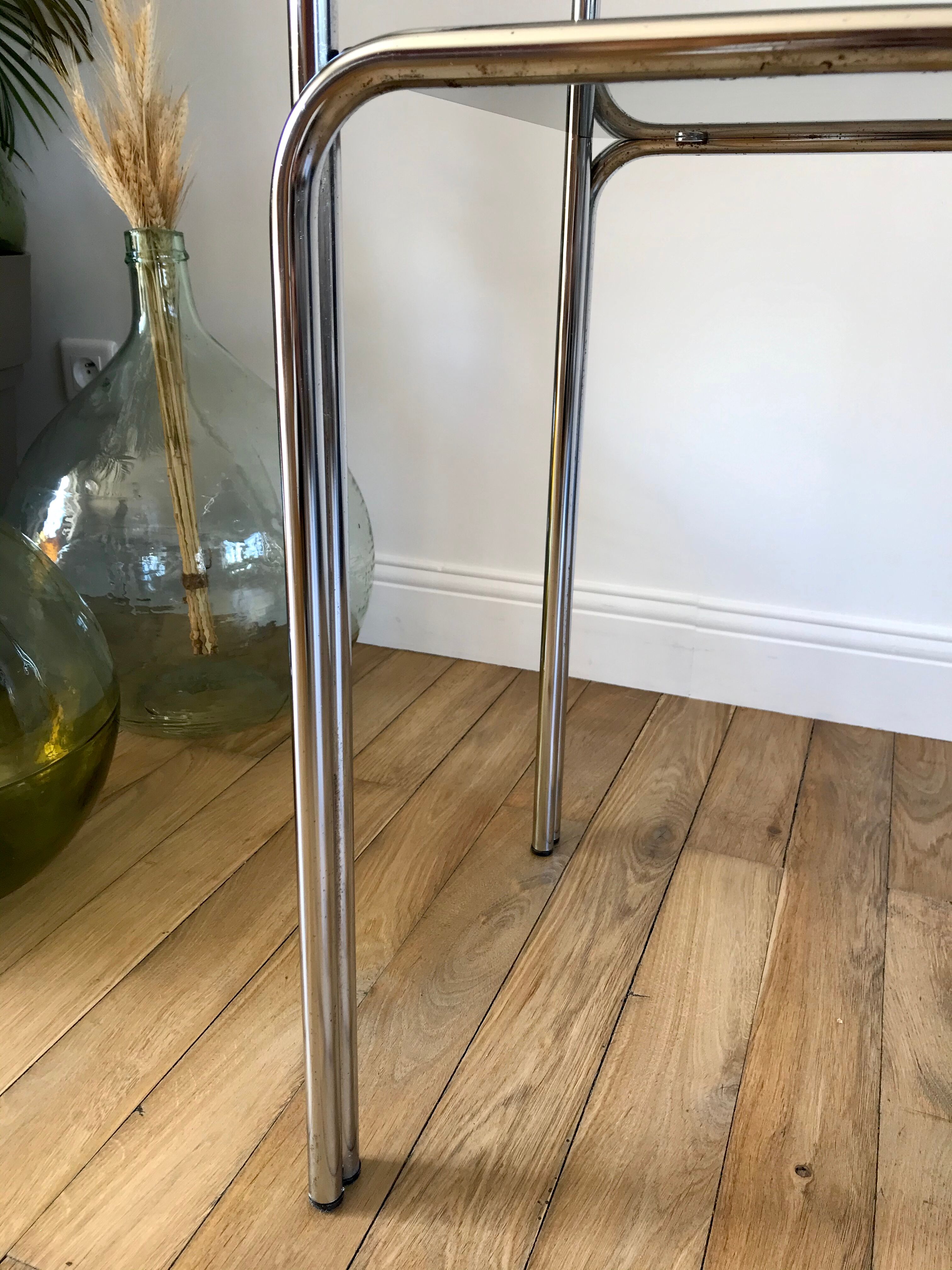 Side table in chrome and smoked glass 70s