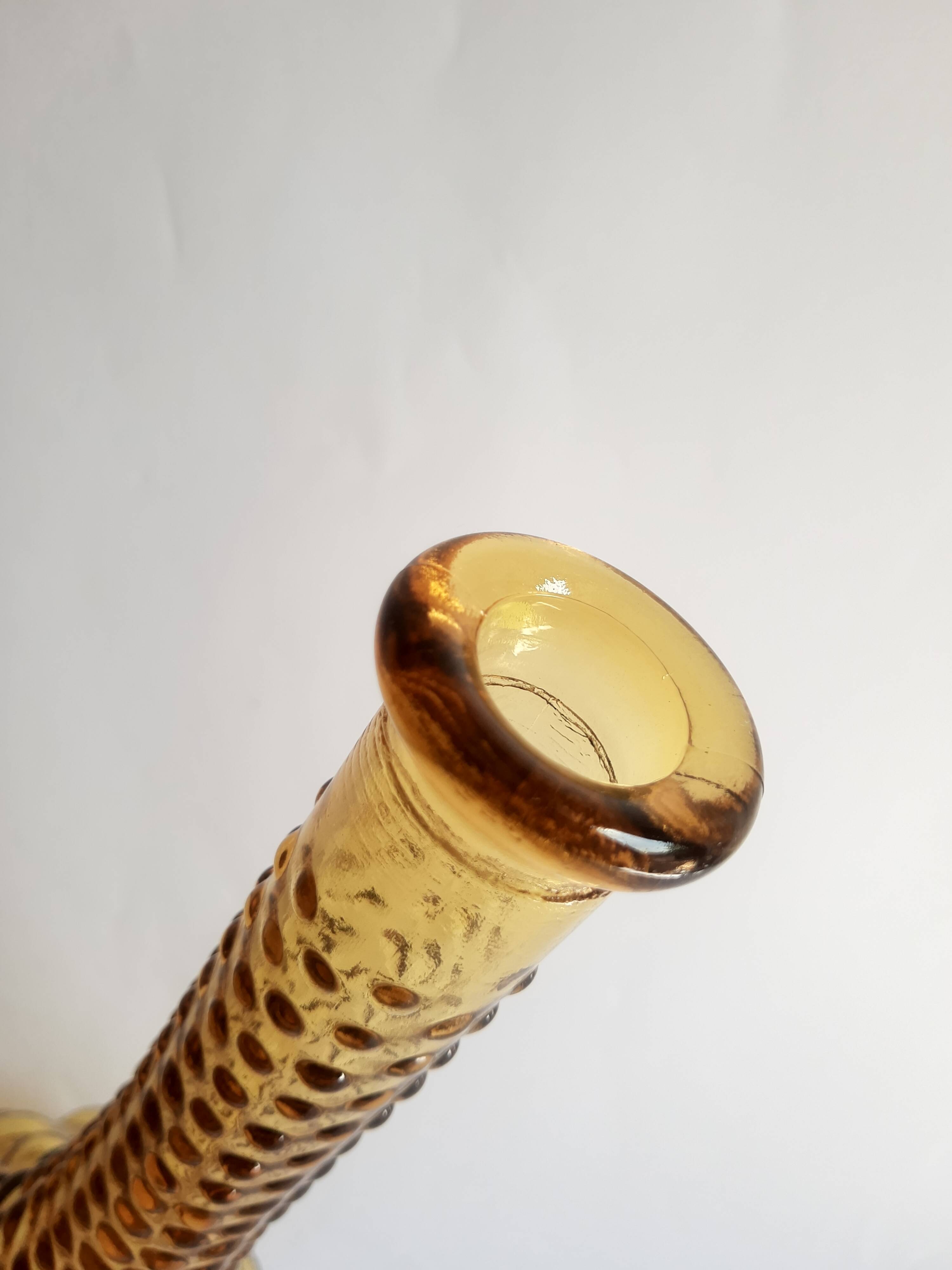 Italian carafe amber yellow glass vintage bubbles