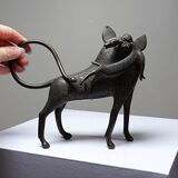 Subject, lion, hyena, beast in Bronze from Benin Dahomey Cotonou vintage/old