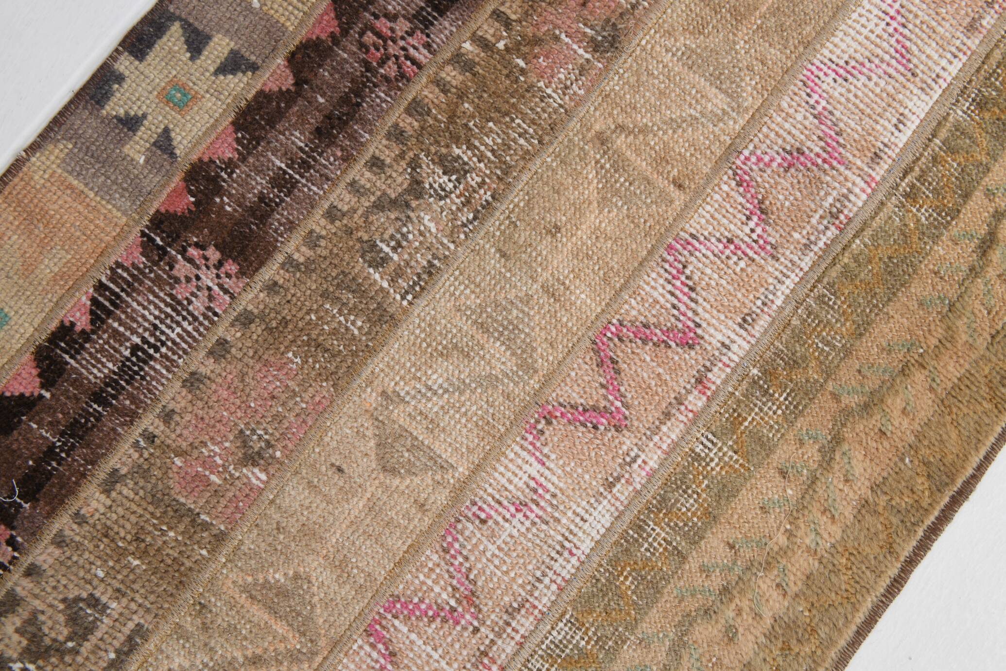 2x9 Brown Cream Persian Vintage Runner Rug, 65x265Cm