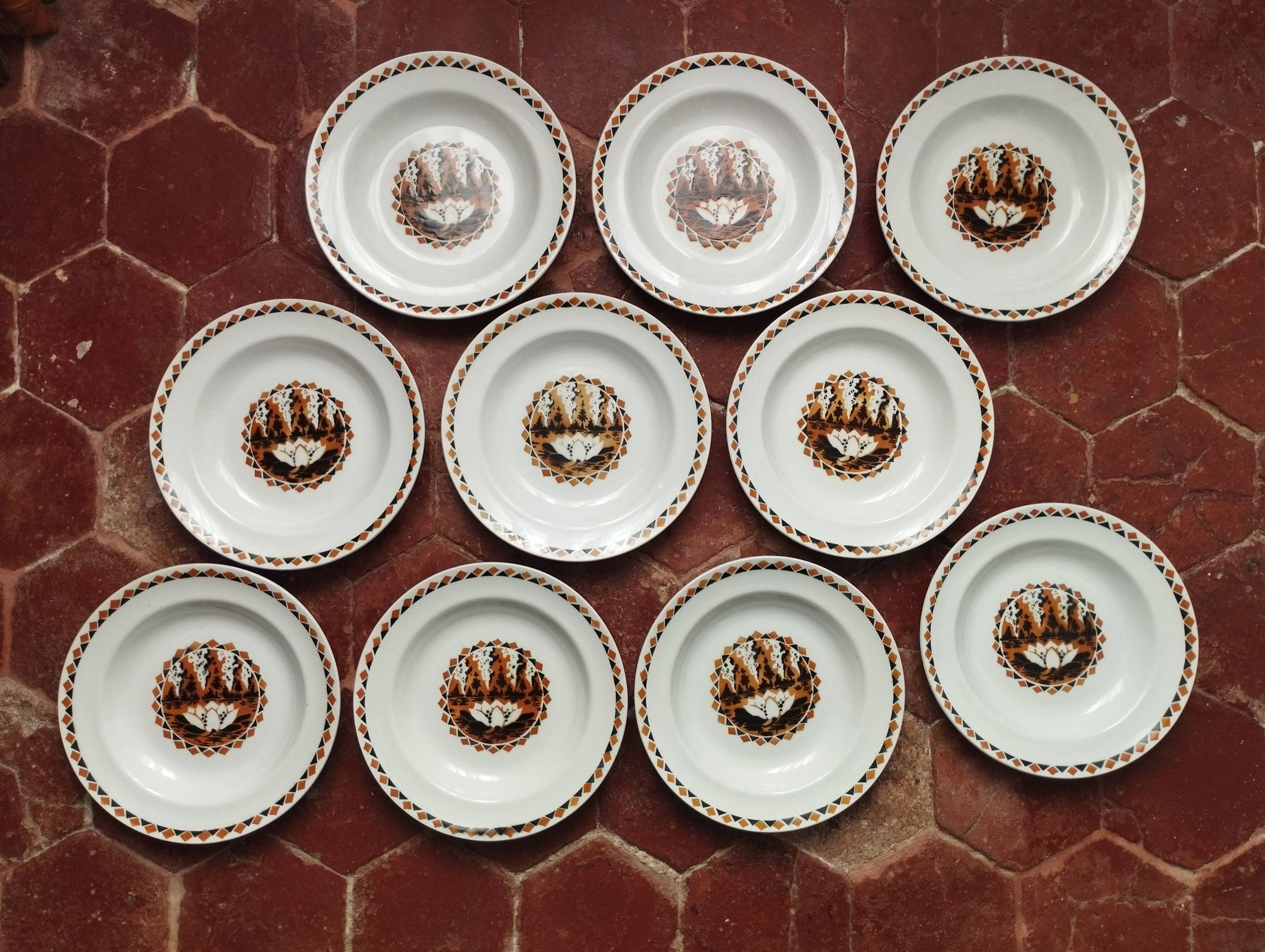 Set of 10 large ironstone Art Deco plates Saint-Amand Water Lily