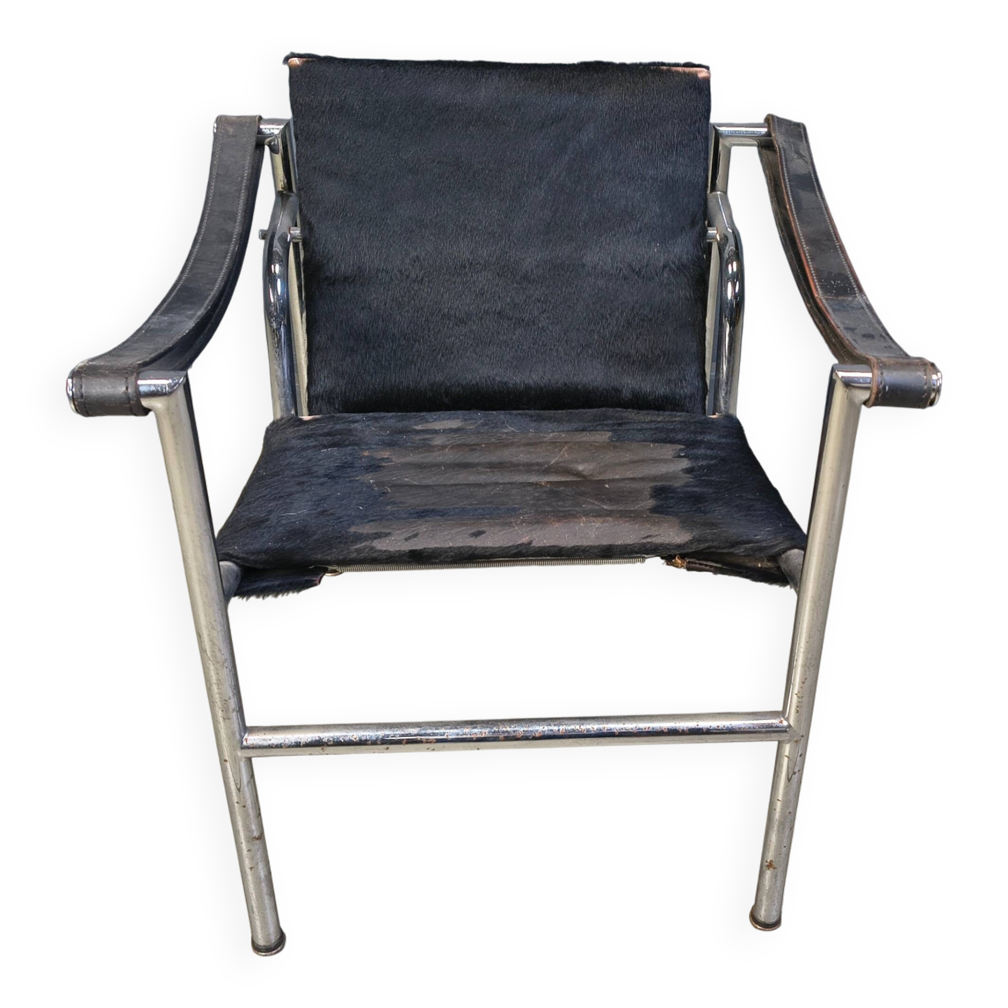 LC-1 chair in black ponyskin by Le Corbusier for Cassina 1970s