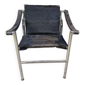 LC-1 chair in black ponyskin by Le Corbusier for Cassina 1970s