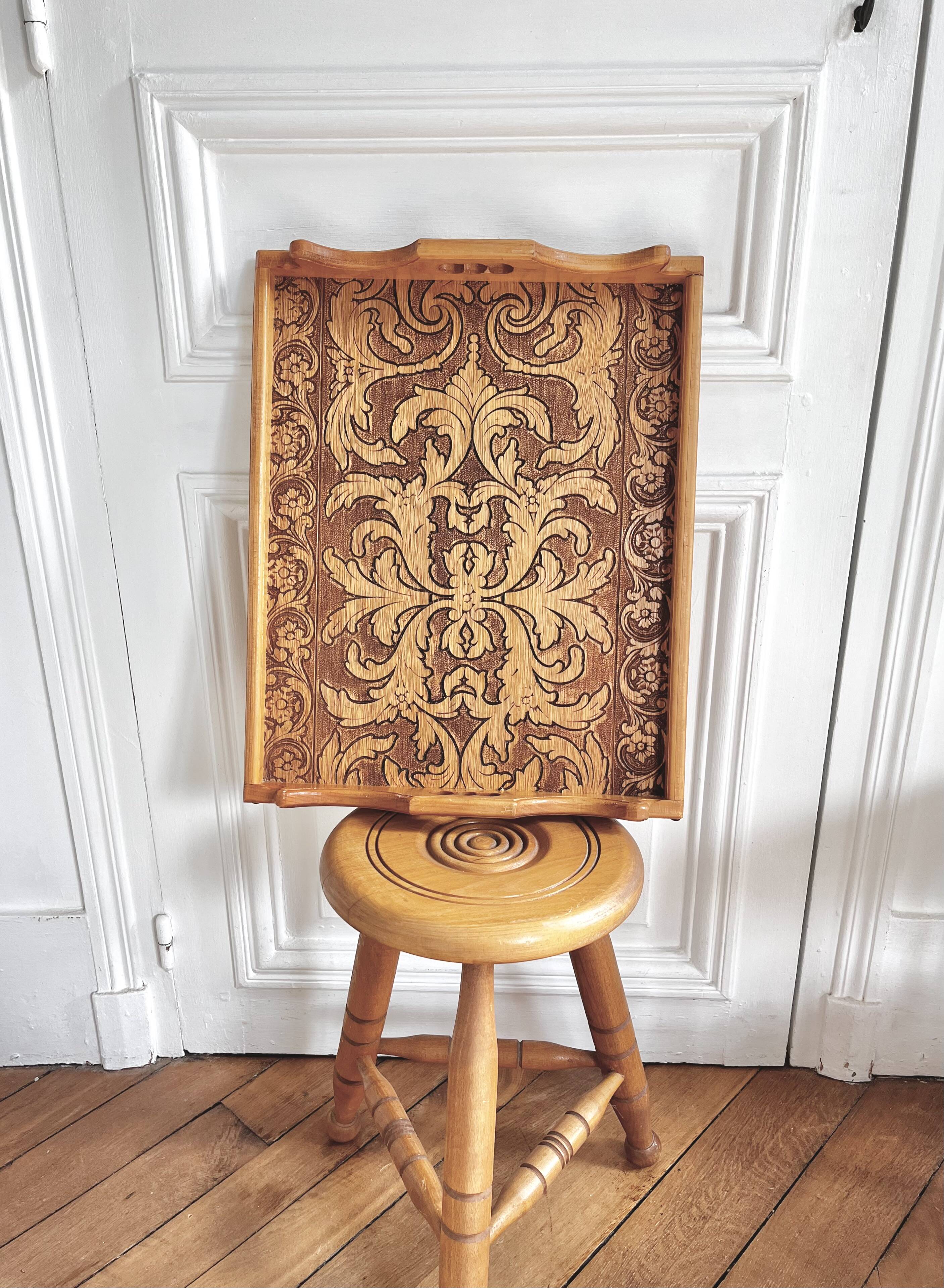 Engraved wooden tray