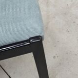 Set of 4 modernist black chairs with light blue ribbed fabric
