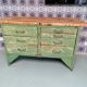 Old wooden garage workbench, industrial vintage.