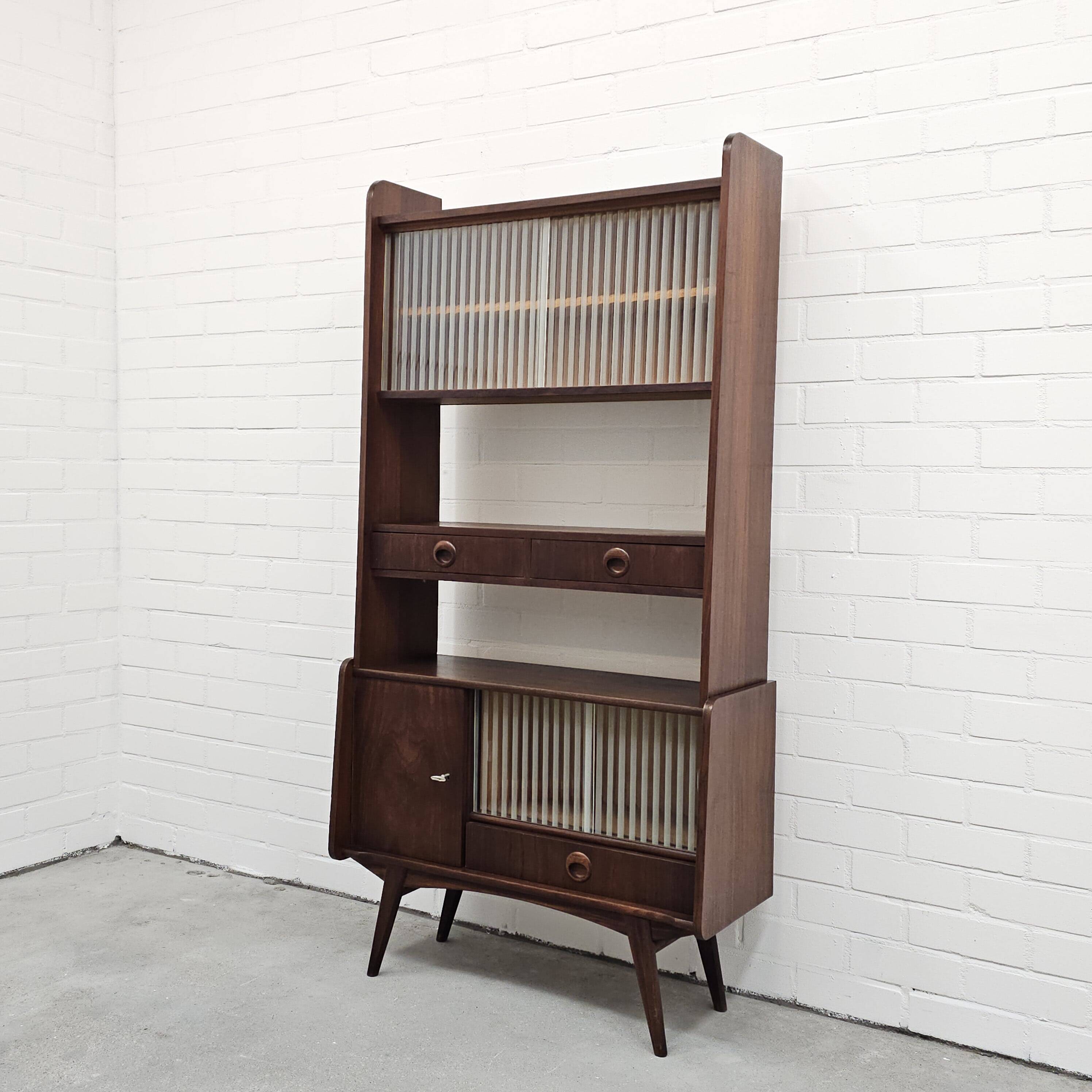 Vintage sideboard wall cabinet with glass sliding doors