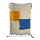 Tapis berbère Béni ouarain blanc à motifs abstraits jaune moutarde et bleu