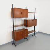 Italian bookcase vintage modular double shelf in teak and metal from the 60s