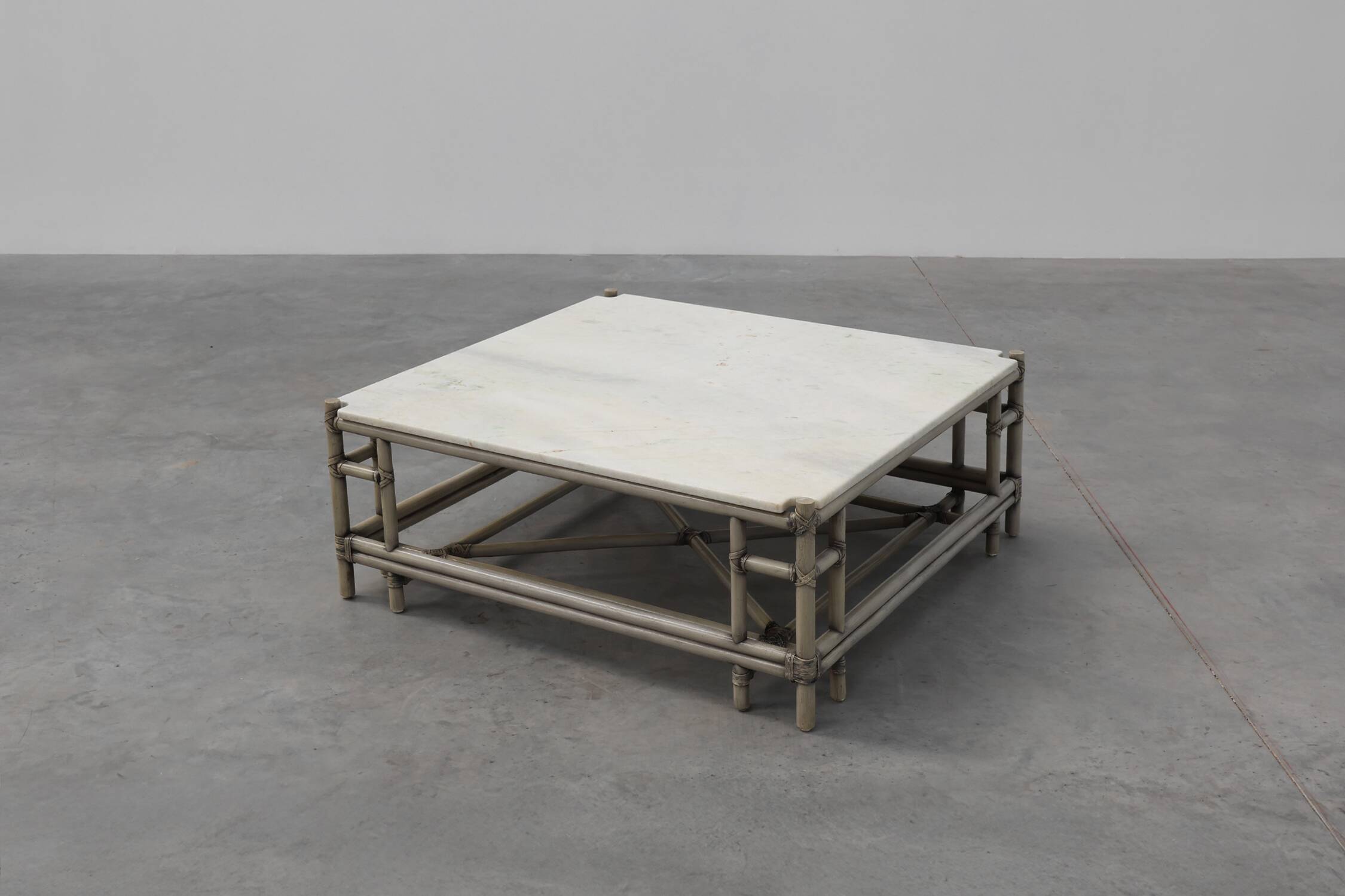 Large Wicker “Attila” Series Coffee Table with marble top by Gasparucci Ita