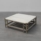 Large Wicker “Attila” Series Coffee Table with marble top by Gasparucci Ita