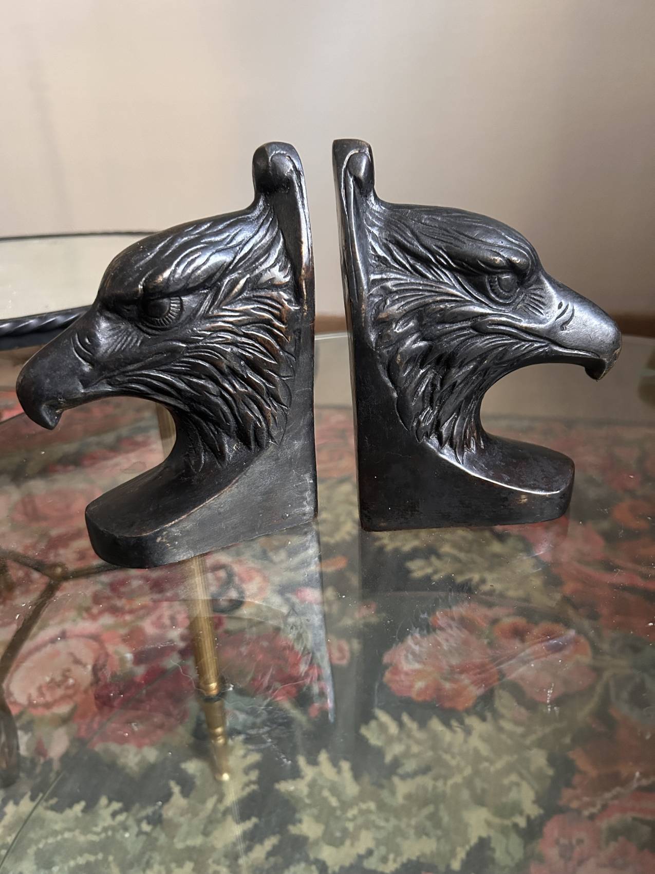 Pair of eagle bookends in patinated bronze – Art Deco style