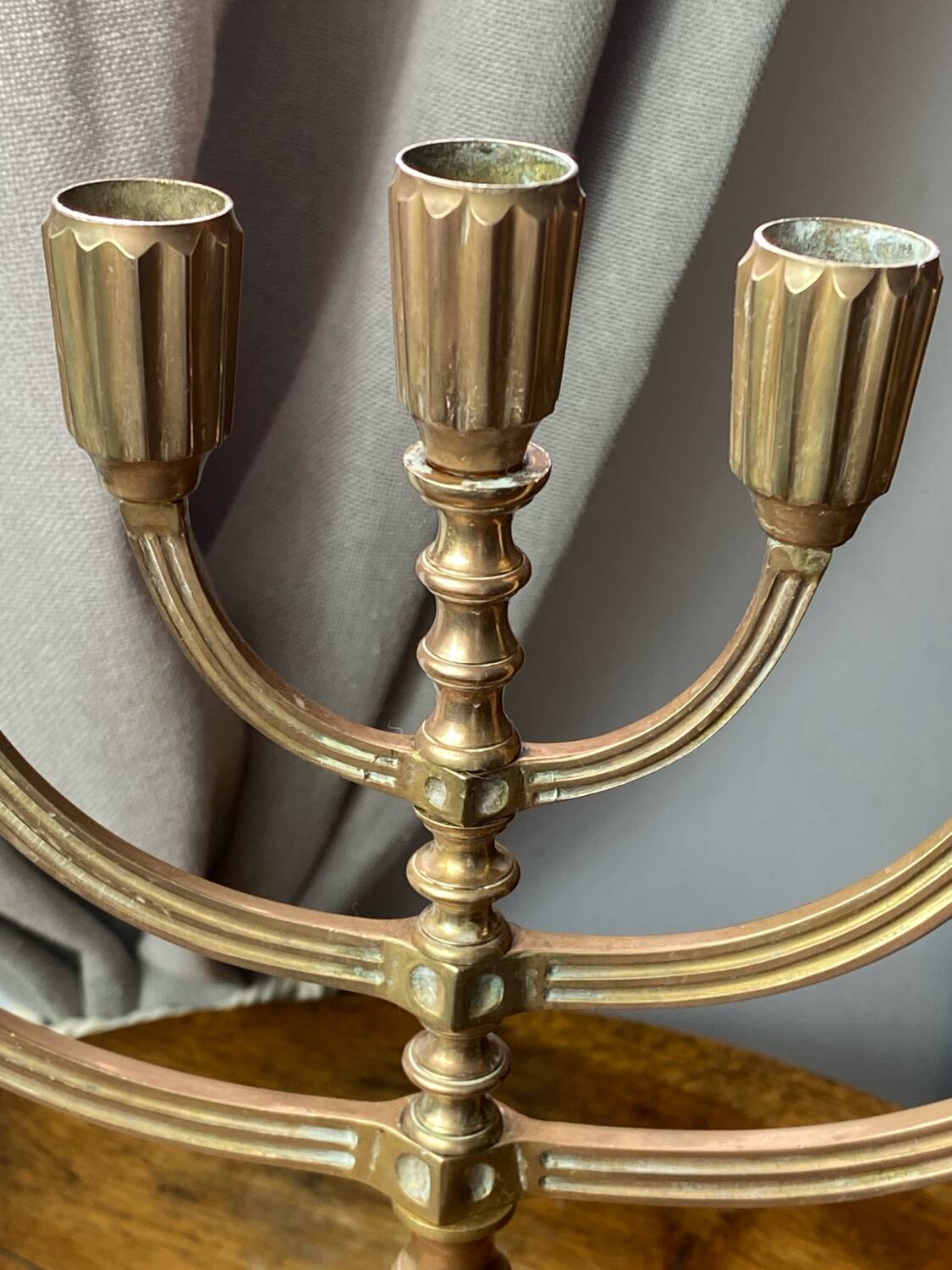 Menorah, seven-branched candlestick, in brass