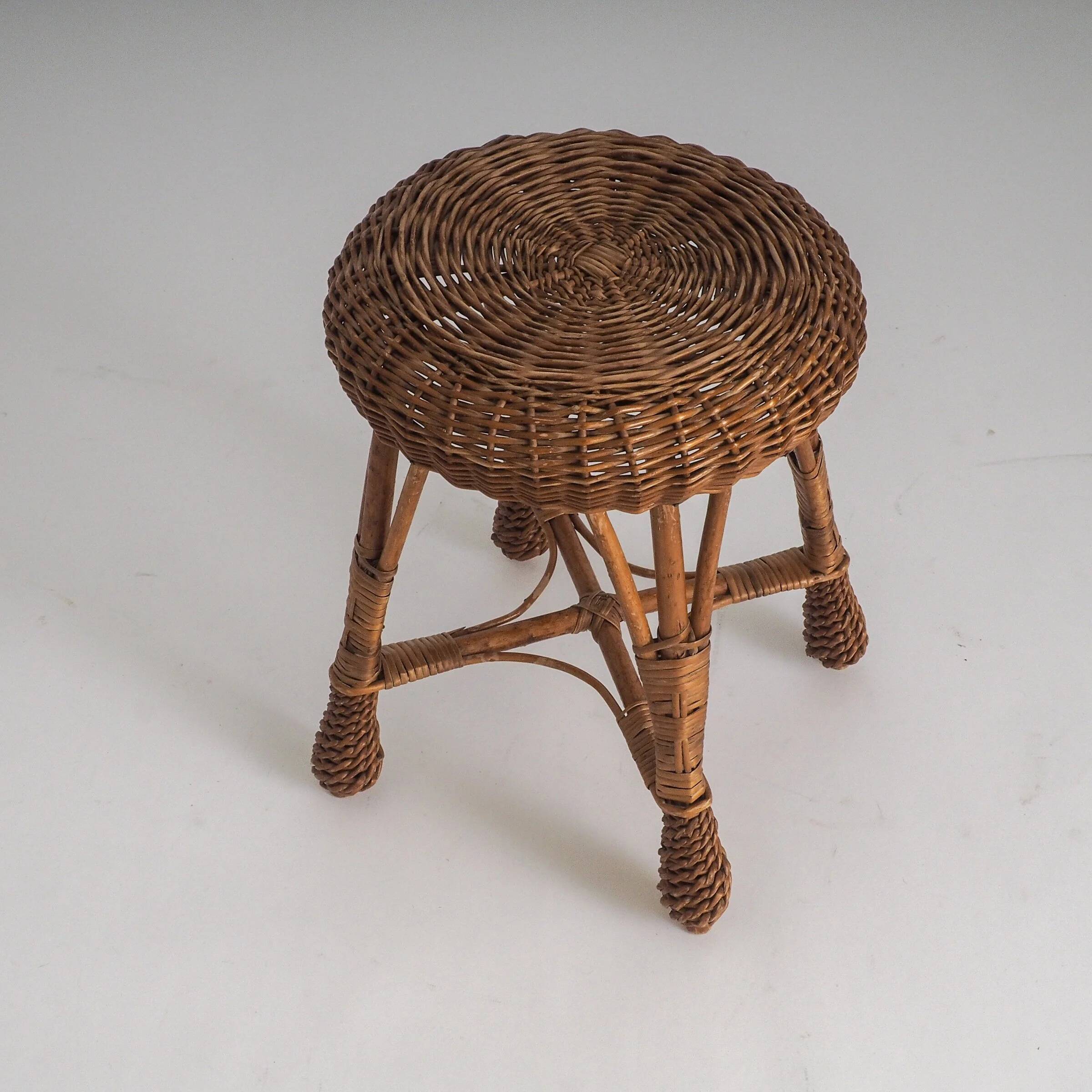 Vintage rattan & wicker stool – plant stand