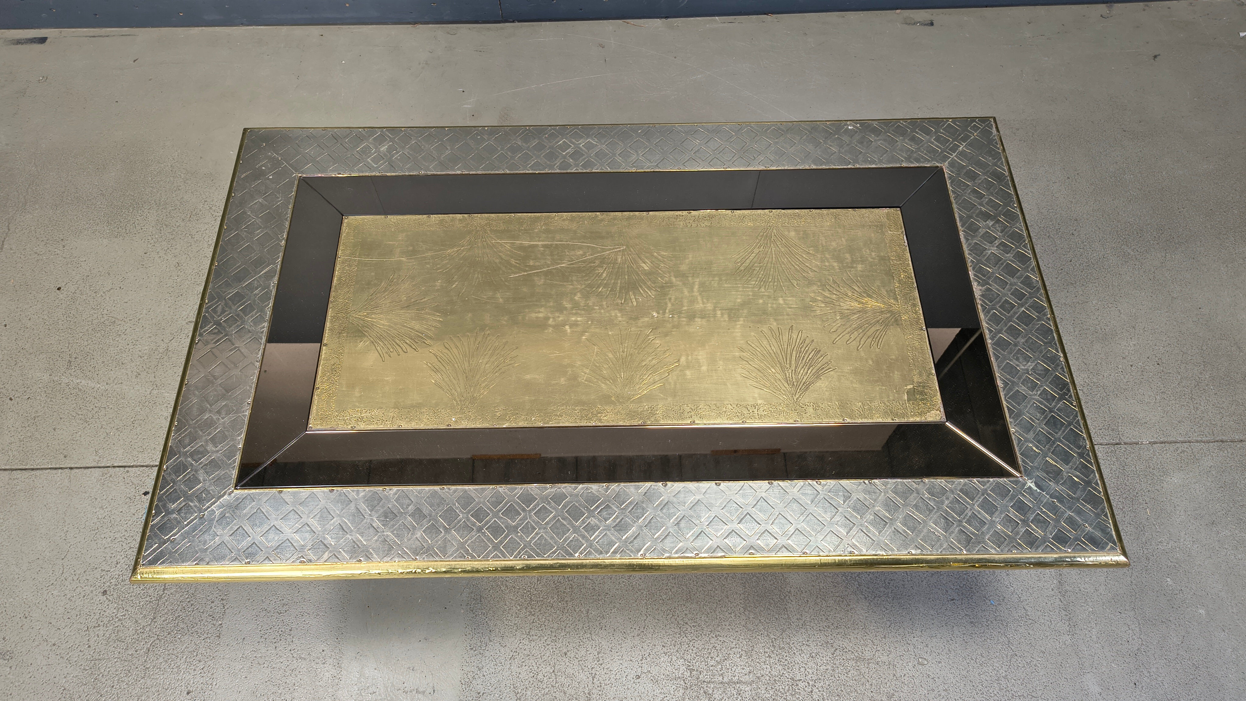 Gony Nava etched brass coffee table, 1970s