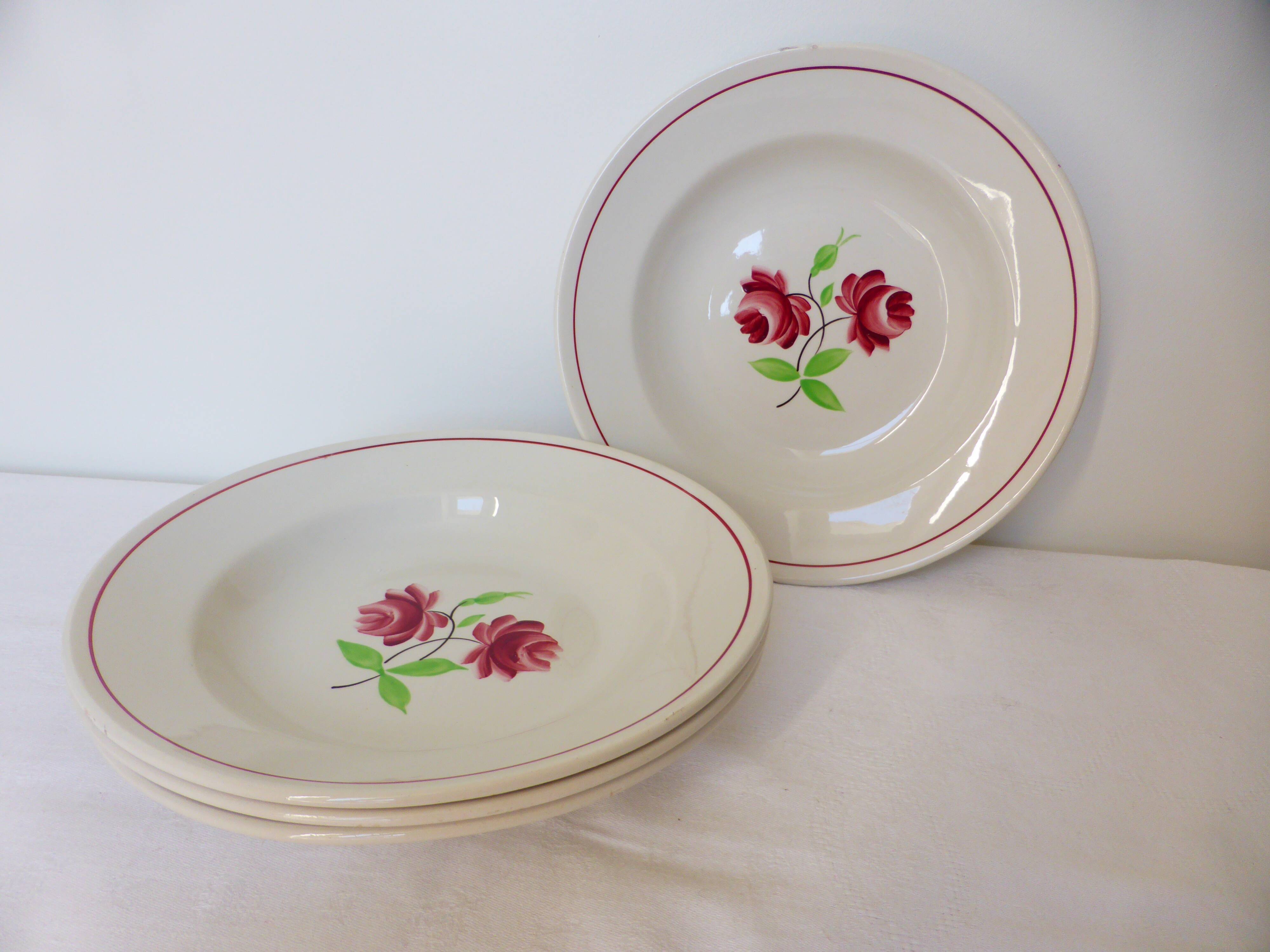 4 assiettes creuses K et G Luneville modèle Rose Mai 2106209
