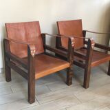 Pair of vintage design safari armchairs 50s