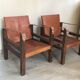 Pair of vintage design safari armchairs 50s