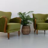 Danish art deco green velvet lounge chairs, 1940s. set of 2