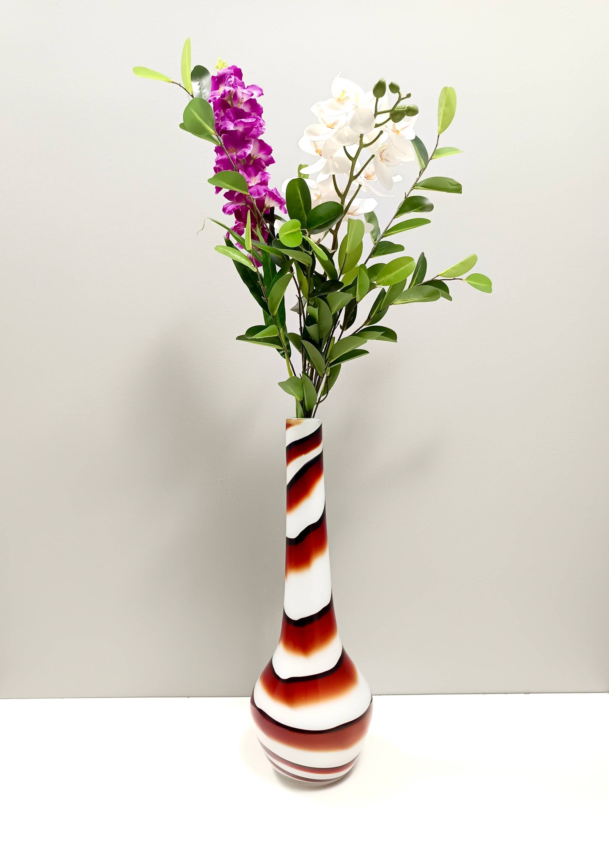 Large Red, Black and White Glass Vase attr. to Carlo Moretti