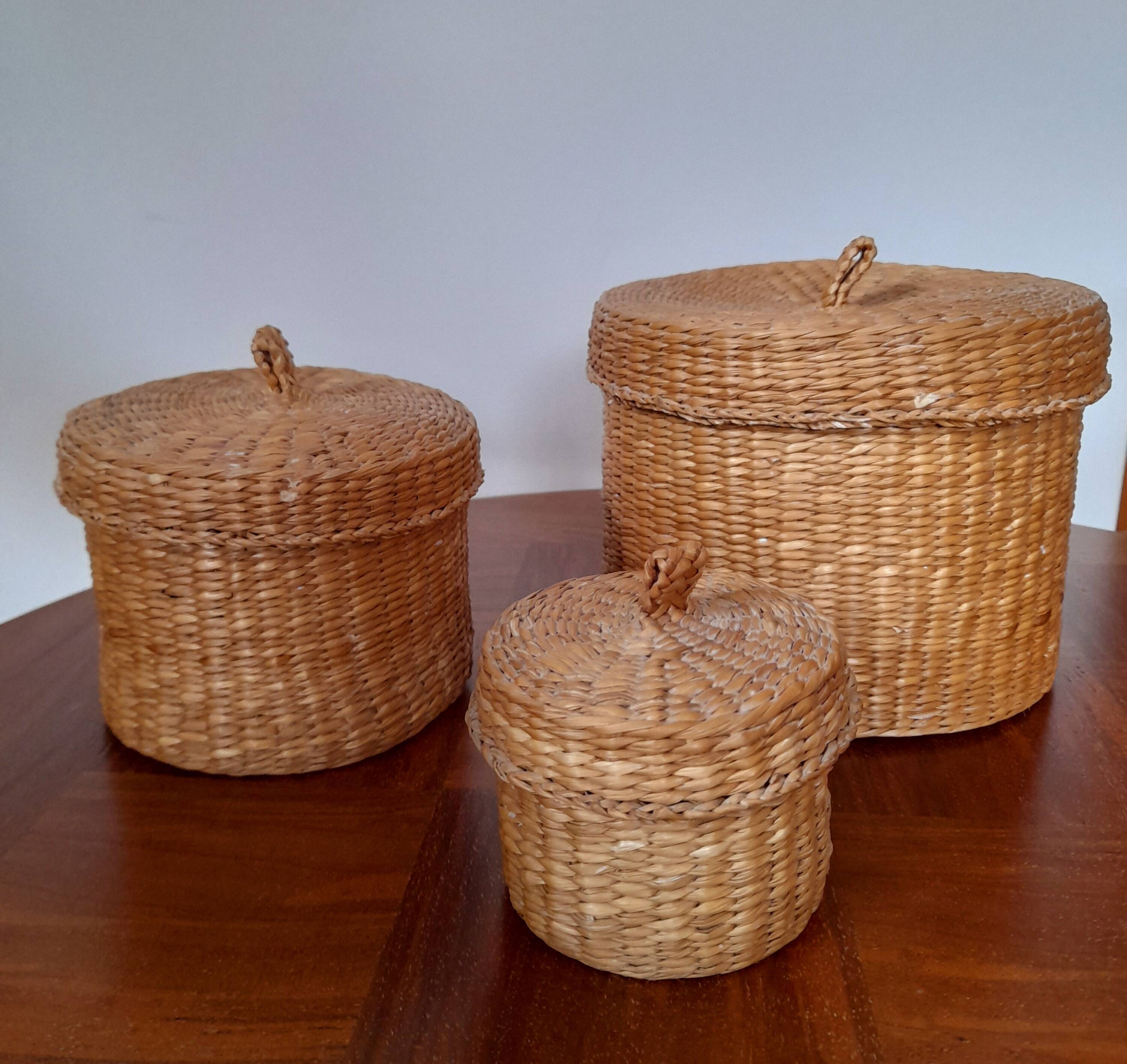 Set of 3 vintage wicker boxes