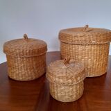 Ensemble de 3 boites en osier vintage