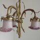 French Antique Late 1800s 3-Light Gilt Bronze Chandelier Art Glass Shades 5089