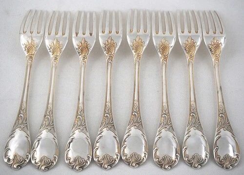 Christofle Marly, 8 table forks 20.5 cm silver-plated, recent pieces.