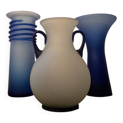 Trio de vases vintage en pâte de verre années 70