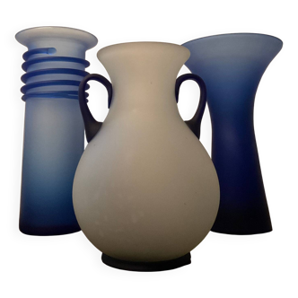 Trio of vintage glass paste vases from the 70s