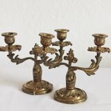 2 vintage gilded brass two-arm candlesticks