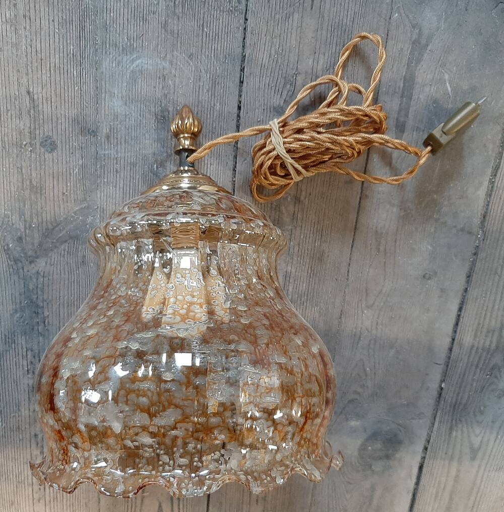 Glass and brass pendant light, vintage, 1960s