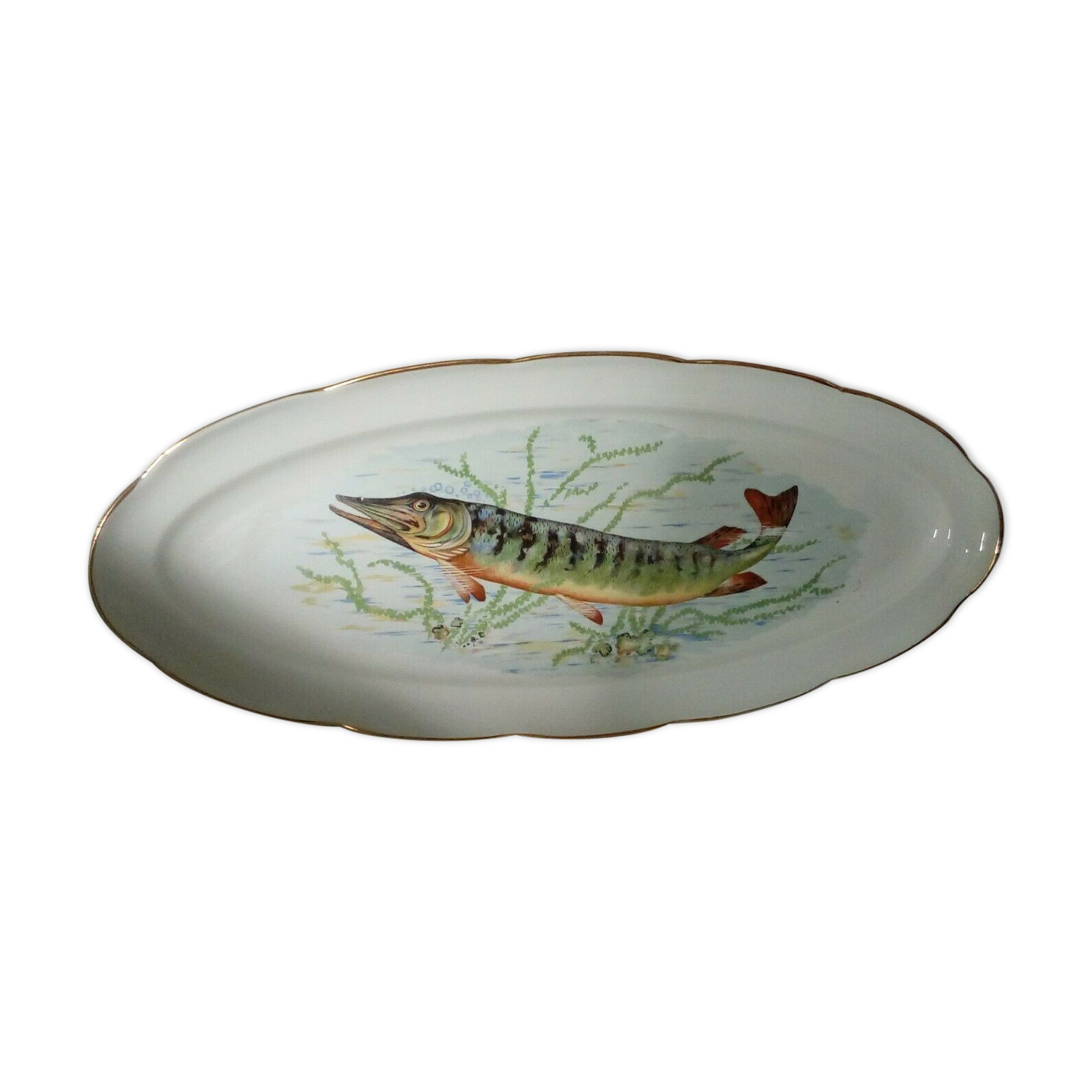 Fish dish in vierzon sturgeon porcelain