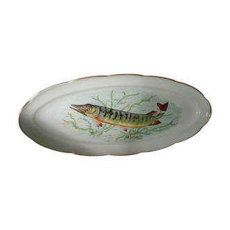 Plat a poisson en porcelaine de vierzon esturgeons