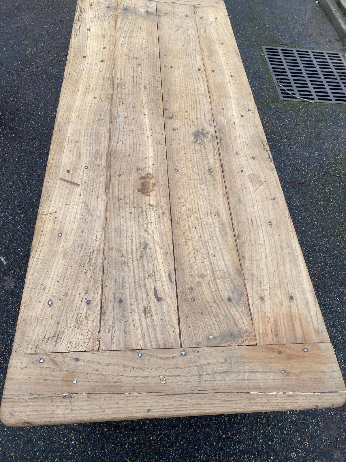 Table de ferme rénovée en chêne massif du 18ème avec tiroir 220cm