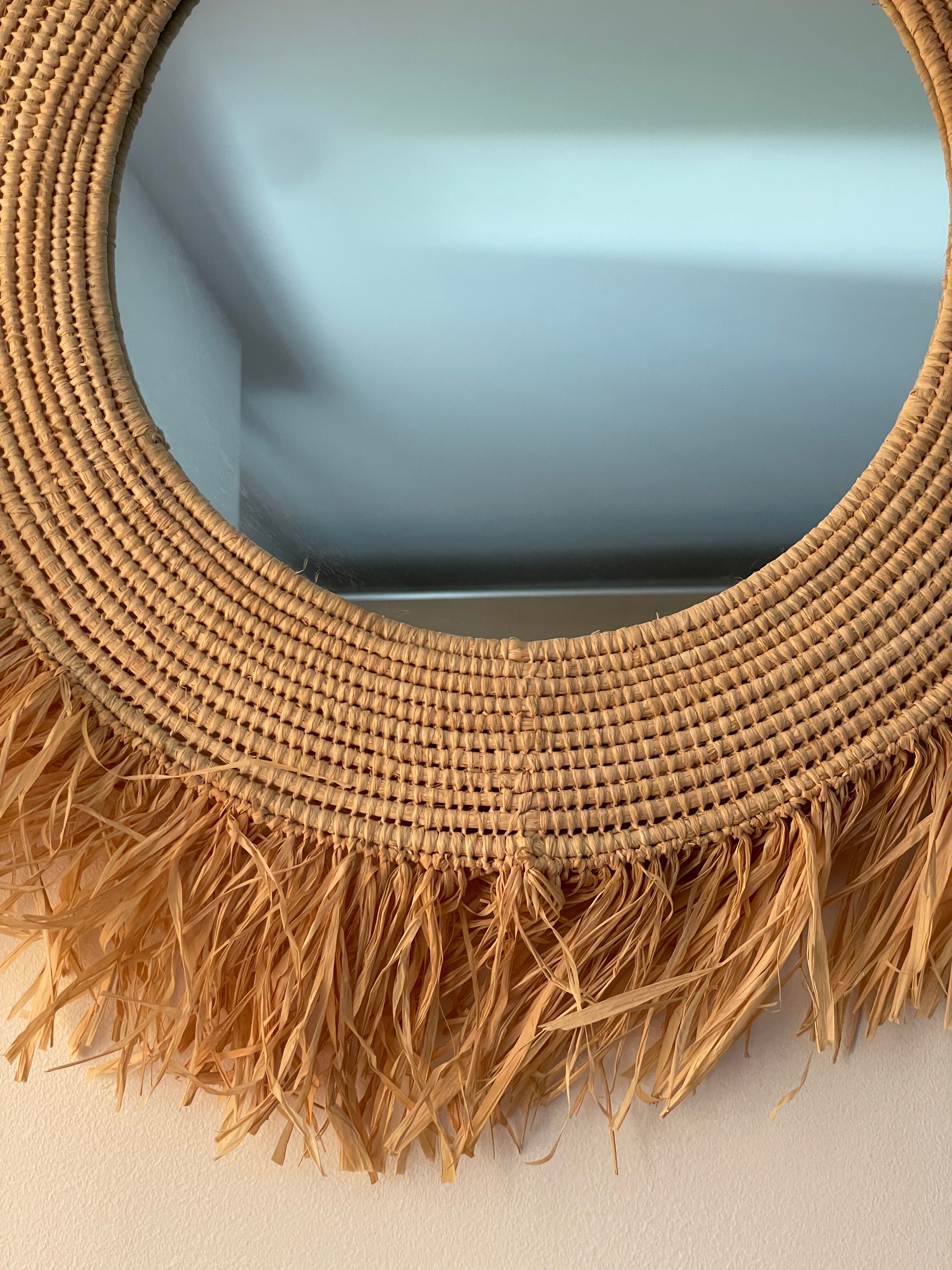 Mirror in raffia, 47 cm