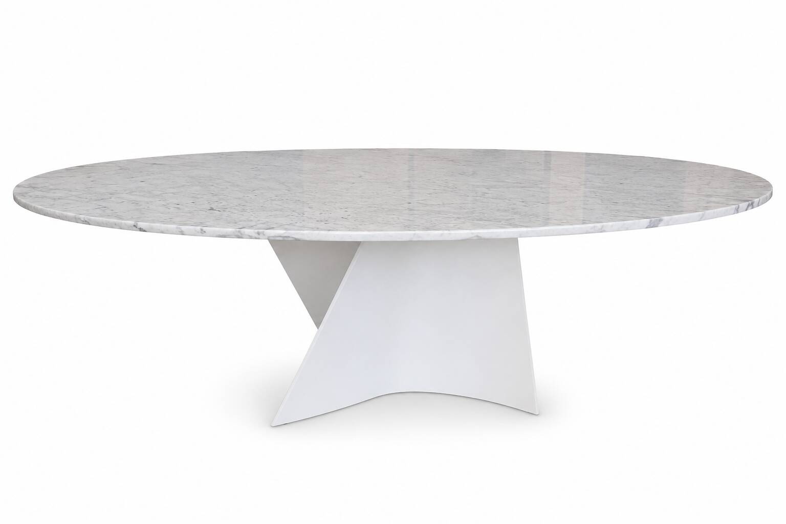 Elliptical table in Carrara marble and Corian attributed to Xavier Lust.