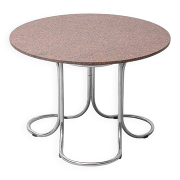 Vintage round table Giotto Stoppino style in marble and chromed metal – 1970s