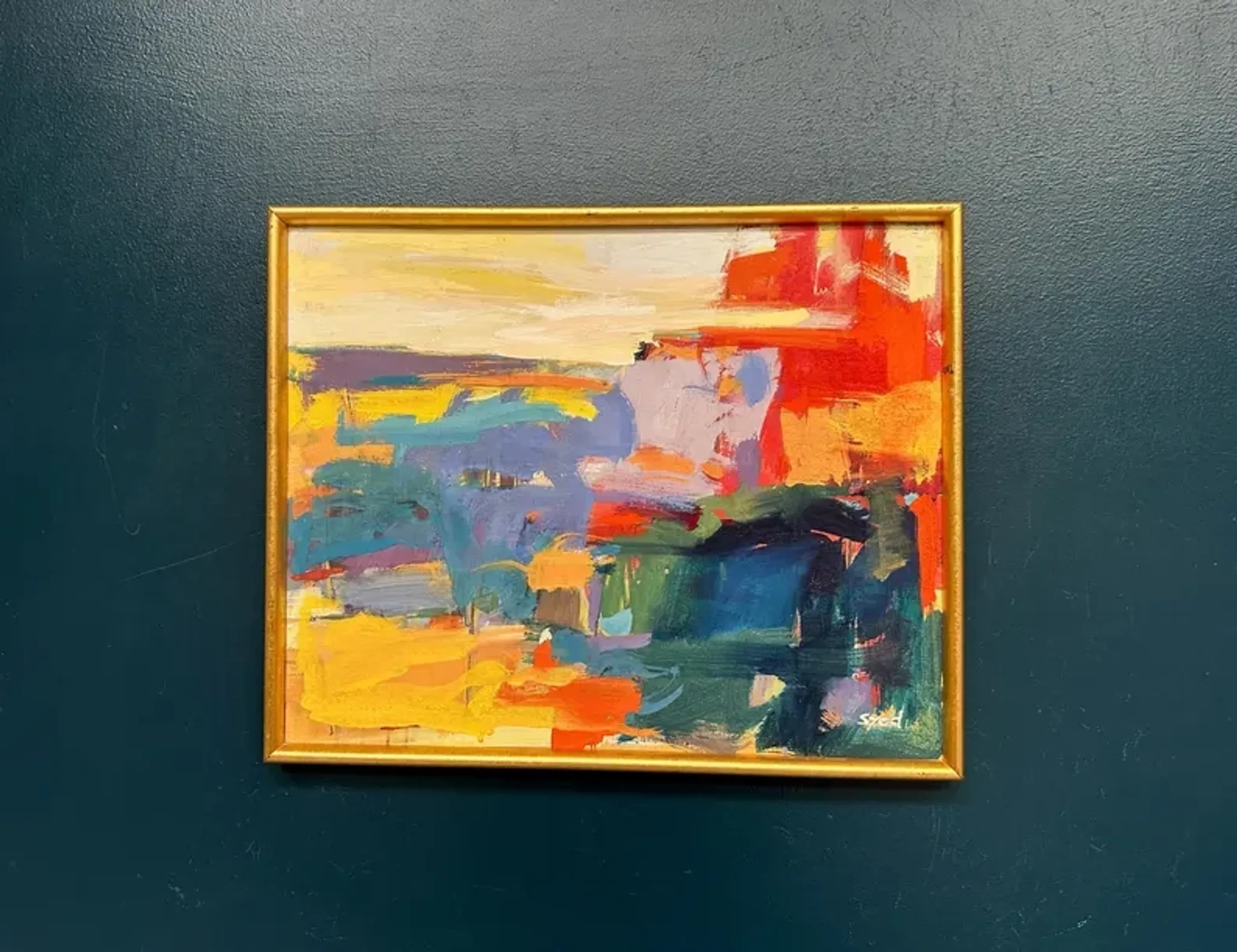 Original Oil on Canvas – “Abstract” by Ubaid Syed – Signed – Vintage & Framed – 53 × 43 cm (20.9" × 16.9")