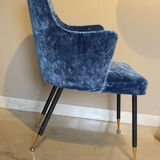 Armchair in blue velvet, Italy 1950s